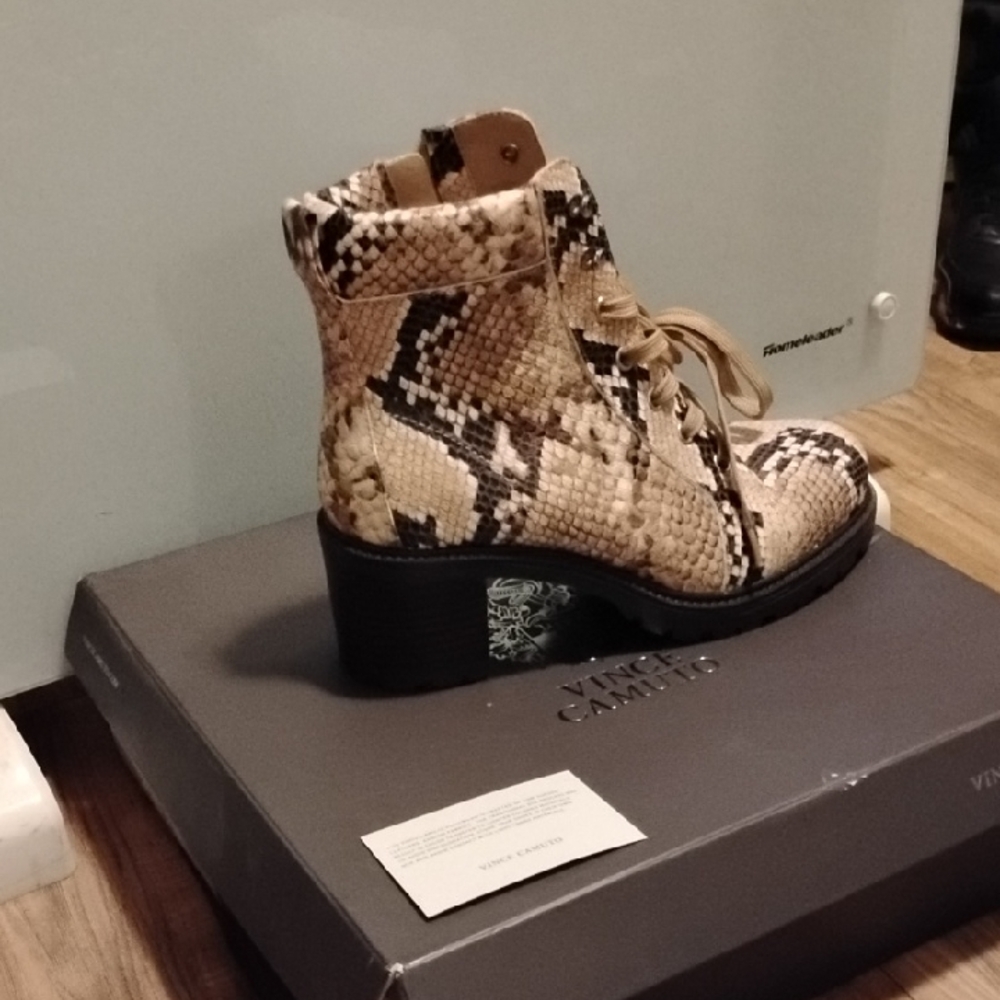 Vince Camuto Women's Tan Snake Print Lace Up Boots